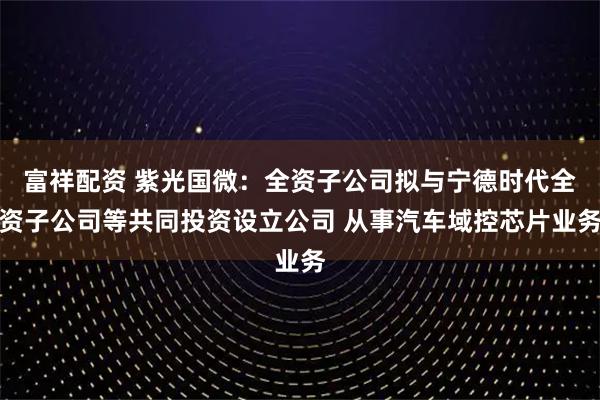 富祥配资 紫光国微：全资子公司拟与宁德时代全资子公司等共同投资设立公司 从事汽车域控芯片业务